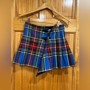 Girls Bonpoint Wool Linen Jupe Blue Plaid Mini Skirt with Buckle Detail Size 10